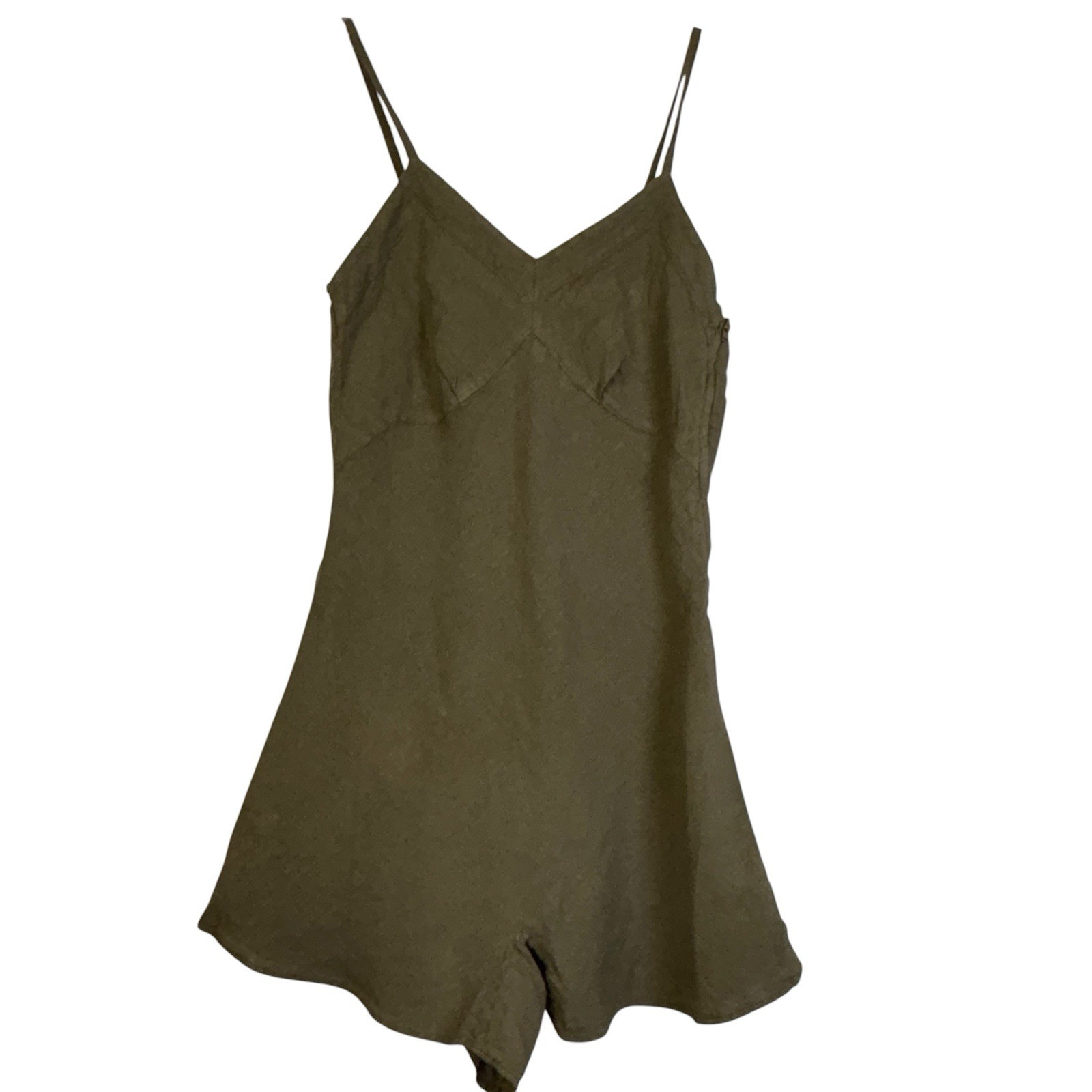 Vtg Gianfranco Ferre Gieffeffe Romper Olive Green Linen Made in Italy 90s Sz 4