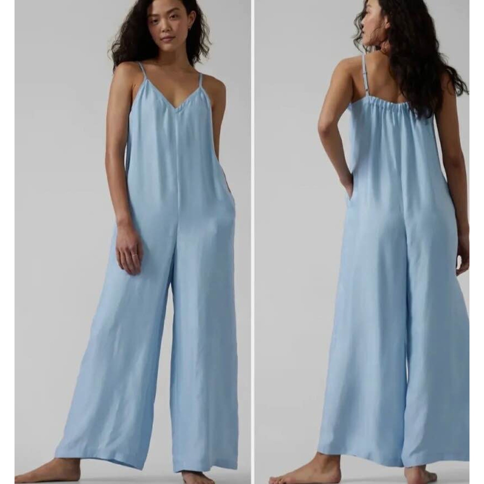 ATHLETA Women’s Small Calm Cool Romper Blue Wide Leg Jumpsuit Size NWT $119.00