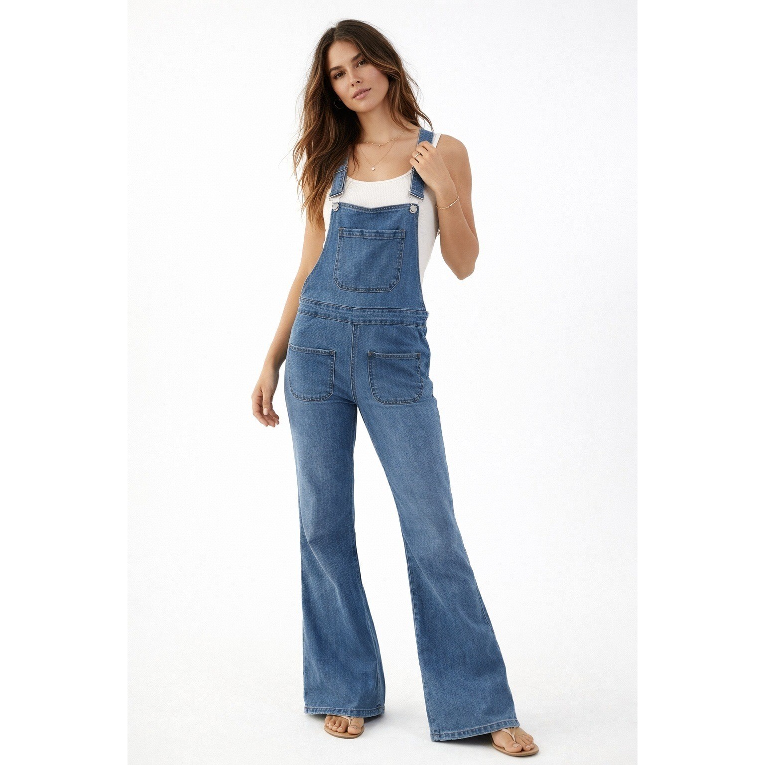 Edikted Denim Overalls Women Size S Blue Flare Leg Jumpsuit