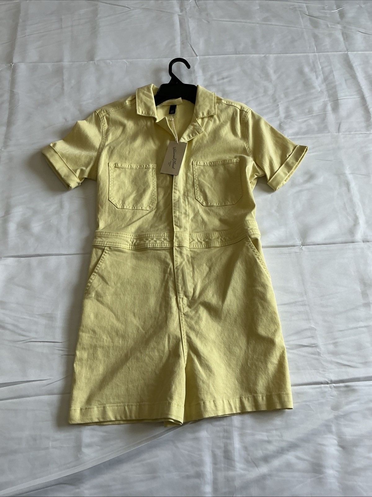 UNIVERSAL THREAD – Yellow Denim Romper Collar Zipper Pockets Size 2 NWT FS8