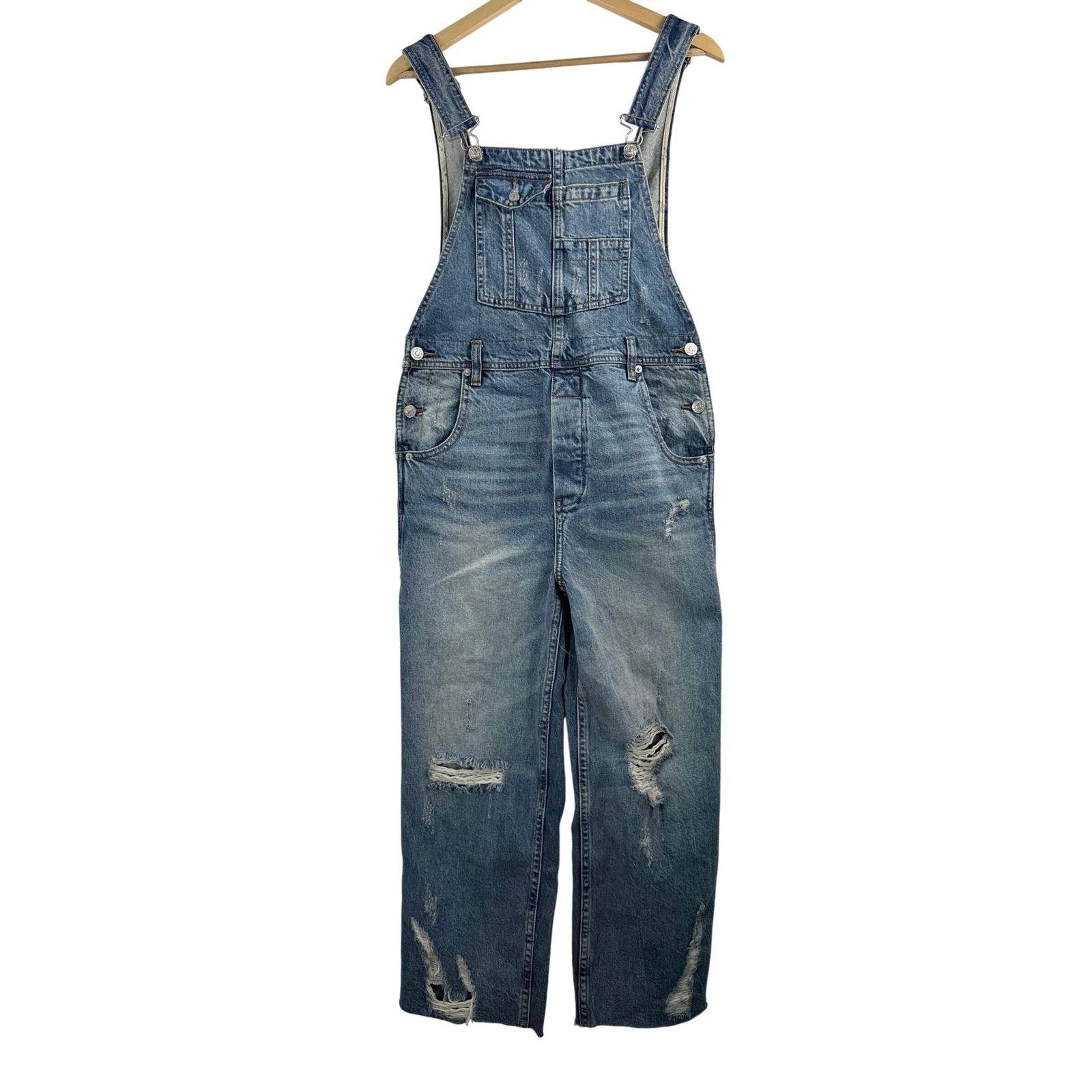 We The Free baggy boyfriend Overalls sz 26 Blue Distressed grunge 90s Y2K
