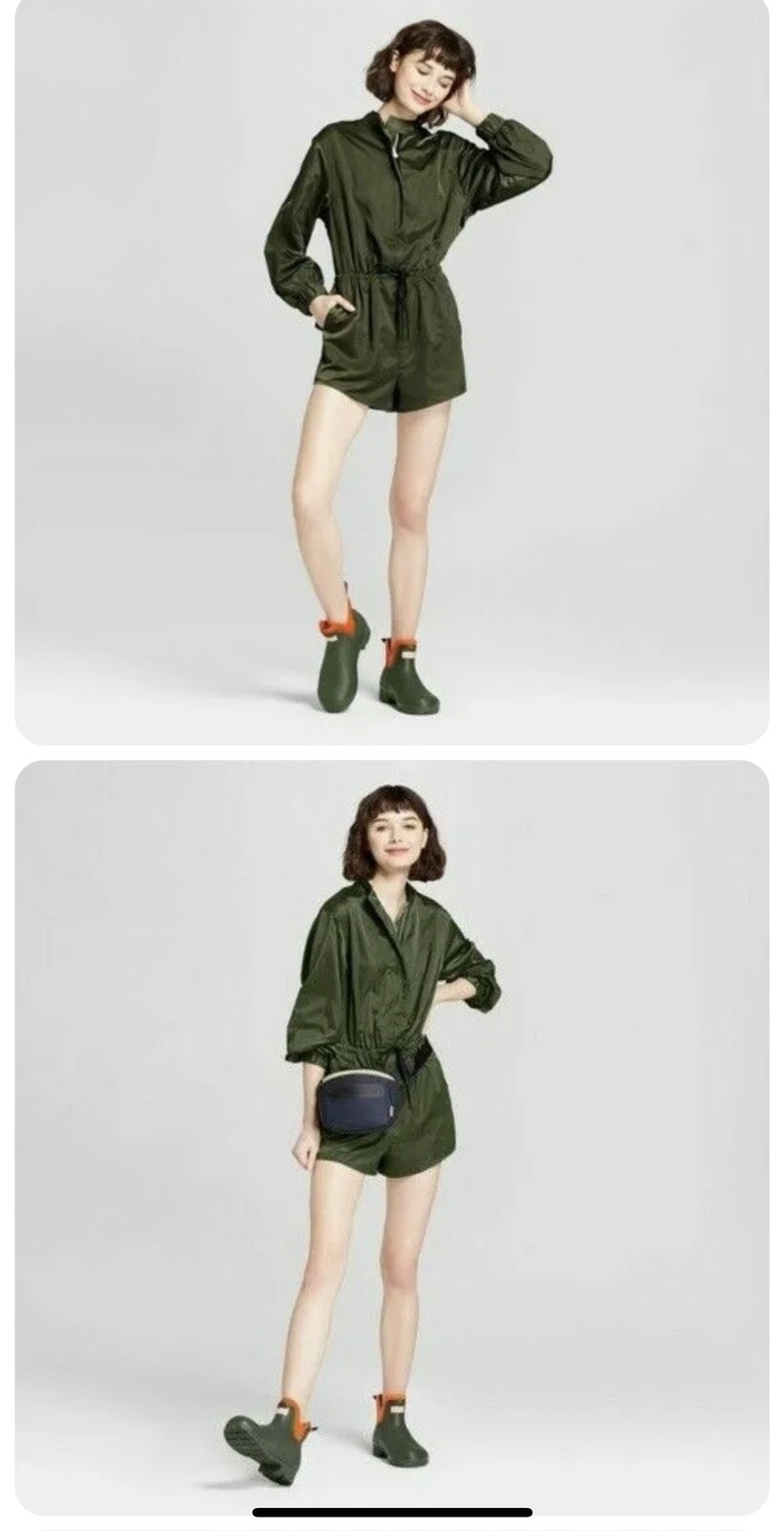Hunter Target Dark Olive Green Satin Romper Size S Oversized
