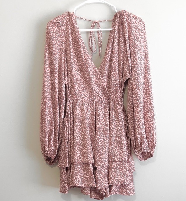 NWOT Princess Polly Women’s Astro Long Sleeve Tiered Ruffle Cut-Out Romper, Sz 8