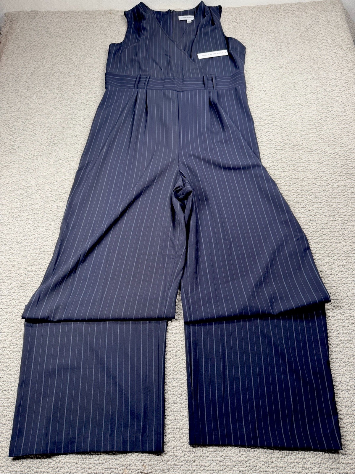 NWT Emma & Michelle Navy Blue White Striped Romper Jumpsuit Size 16