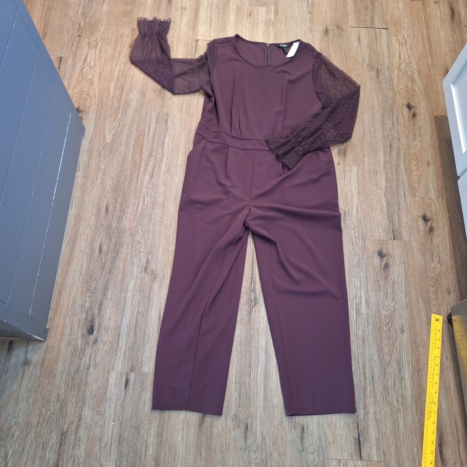 Womens Wide Leg Jumpsuit L Purple Boho Coastal Lace Cottagecore Gypsy Vacation