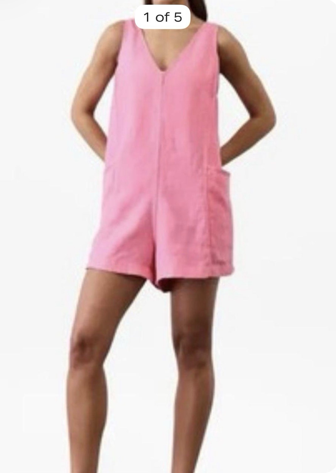 Athleta Women Pink Solid Romper V-Neck Sleeveless Pockets Regular Size L