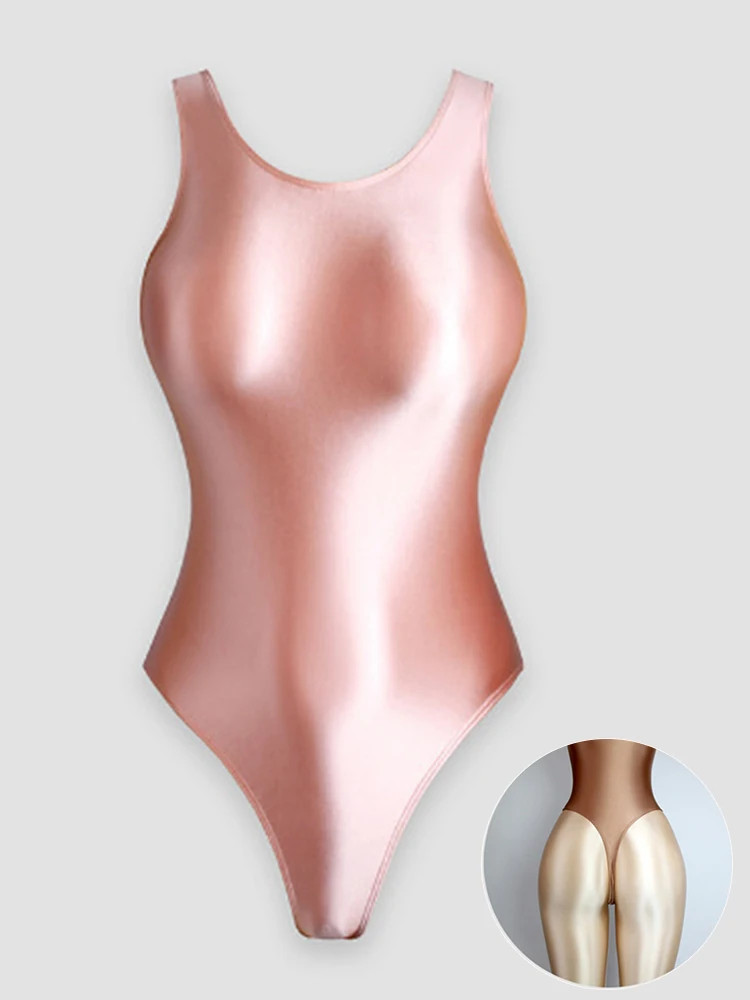 S-XXXL Women Tight Bodysuit Jumpsuit Glossy High Cut Leotard Swimsuit Dancewear