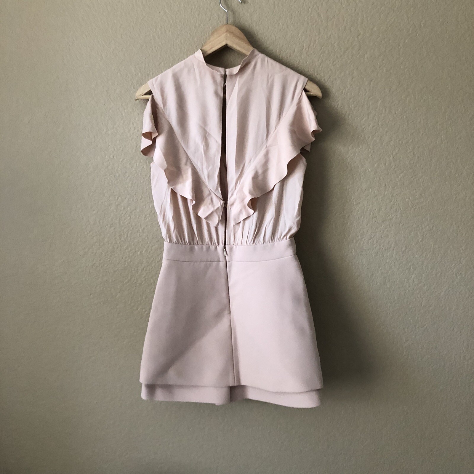 $415 NWT Maje Ruffled Pink Acetate Silk Romper Playsuit Size 36 Xs/small