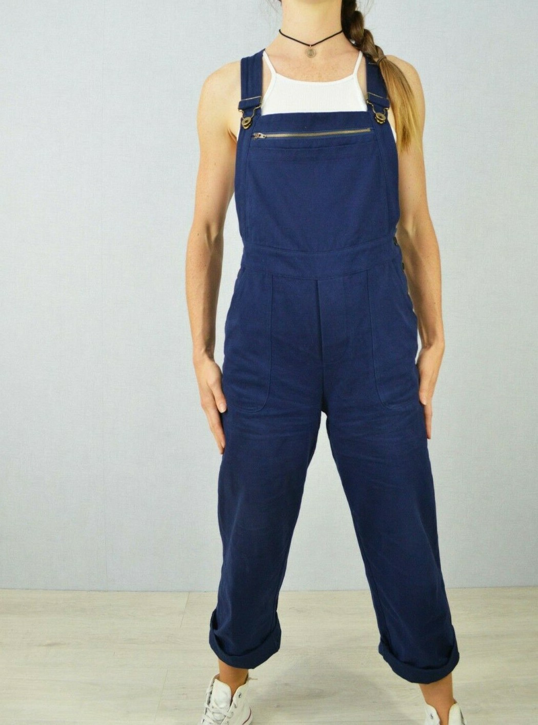 Ladies Workwear Dungarees French Cotton Overalls Bibs Light Blue- XS S M L XL