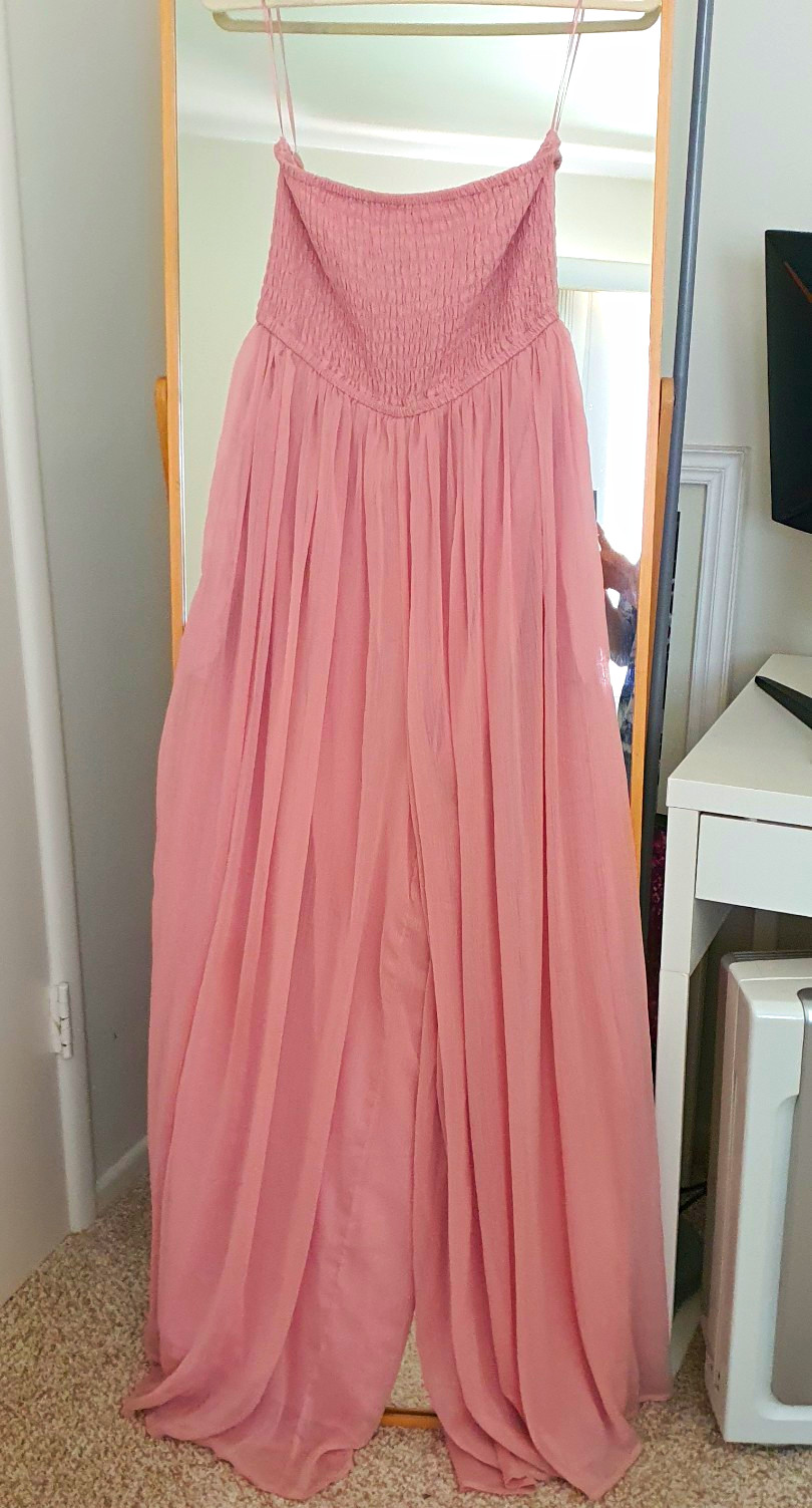 Hers & Mine Pink Smocked Wide-Leg Jumpsuit M Spaghetti Straps Sleeveless