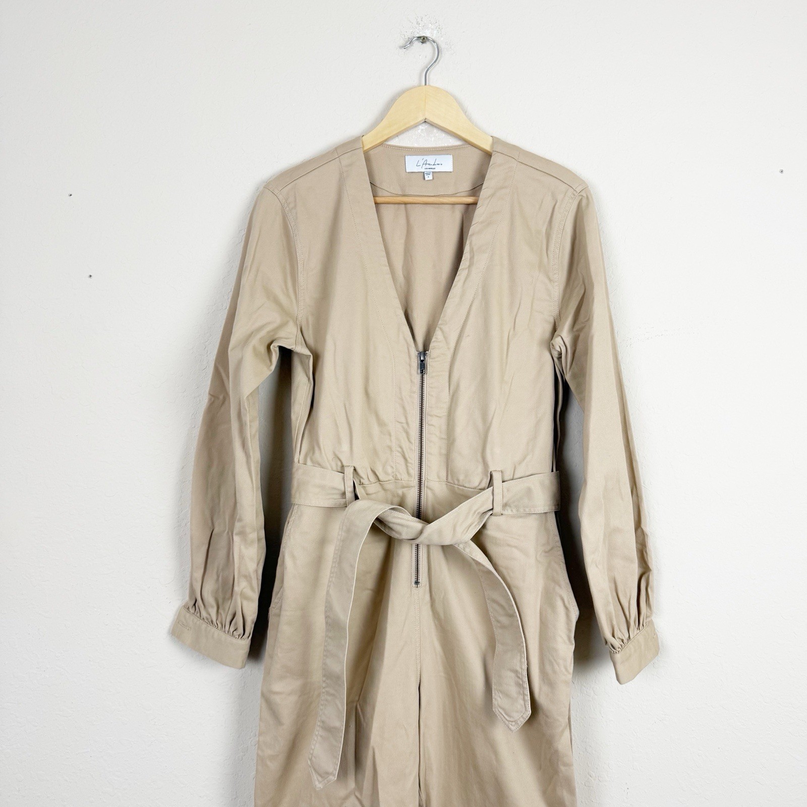 L’ Academie Tan Zip Up Jumpsuit Size Small
