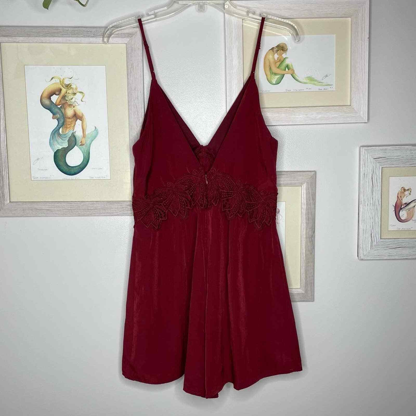 4Si3nna Wine Spaghetti Strap Lace Romper Size Medium