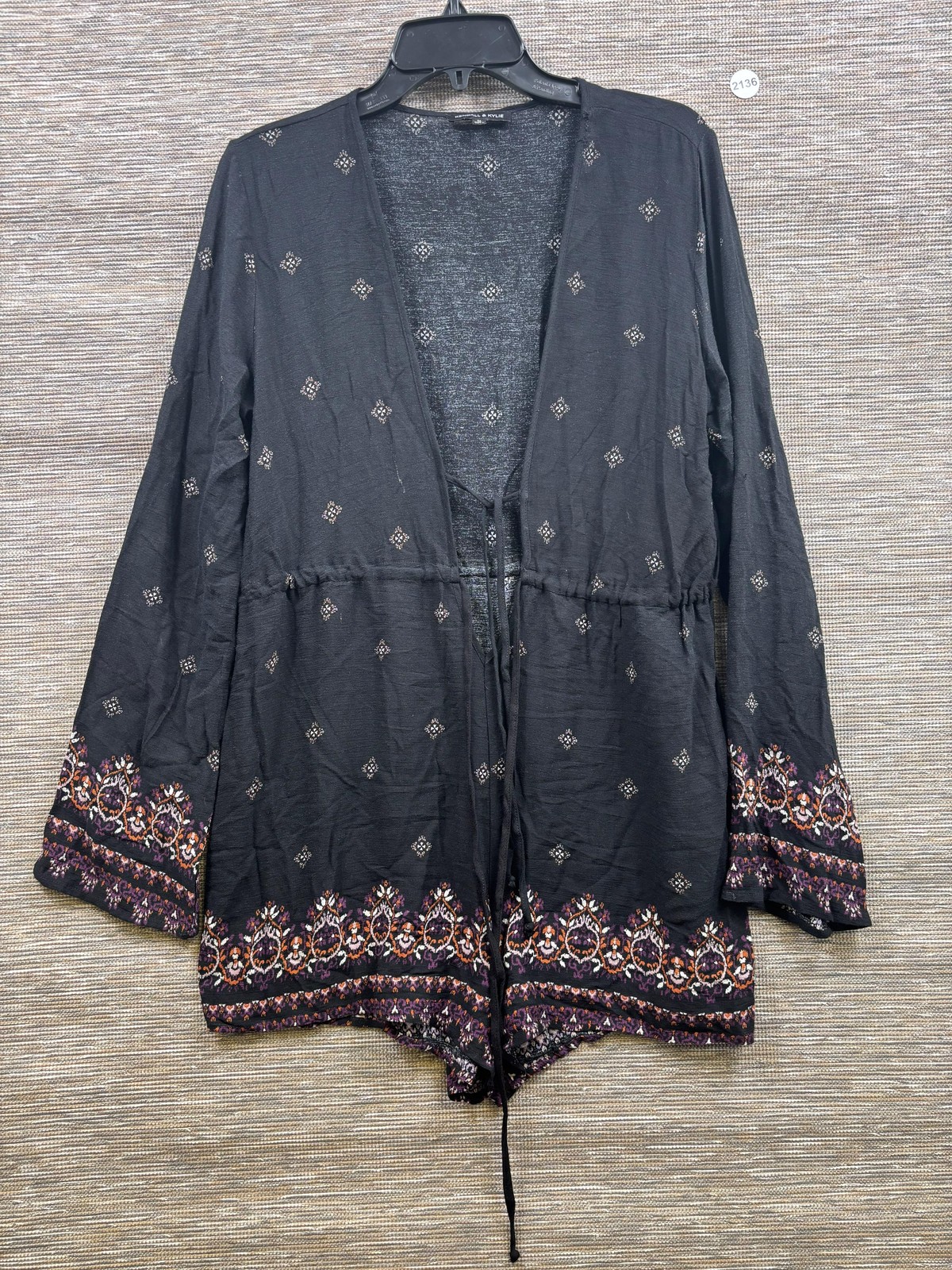 Kendall & Kylie Romper Juniors Size M Black Geometric Long Sleeve V Neck Boho