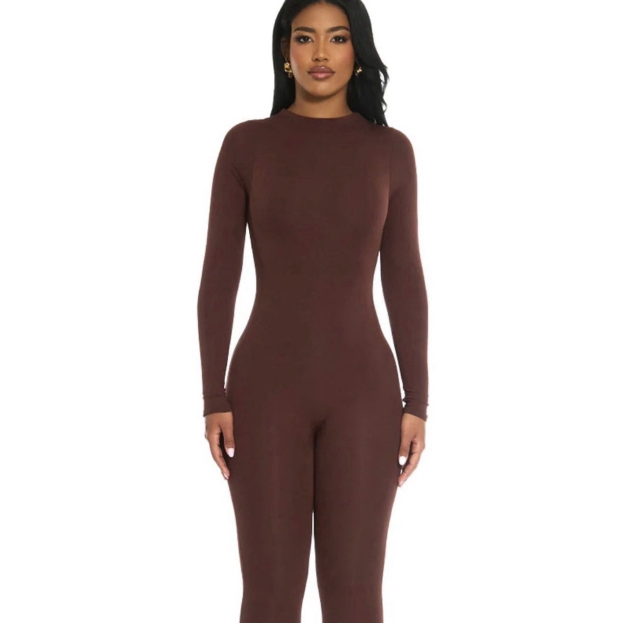 Women’s Long-Sleeve Brown Jumpsuit