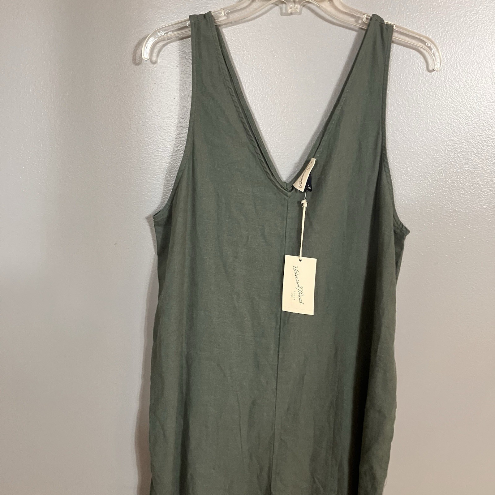 Universal Thread Jumpsuit Womens Medium Green Boho Linen Blend Wide Leg V-Neck