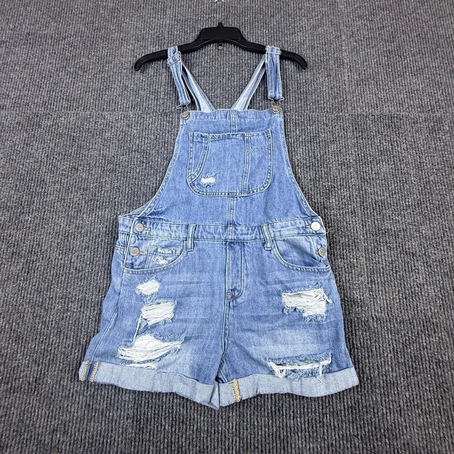 Insane Gene Los Angeles Distressed Denim Shortalls Light Wash Blue Womens Size M