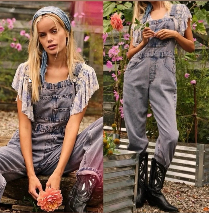 Free People Ziggy Denim Pink Dreams Overalls Size Medium 0 cotton