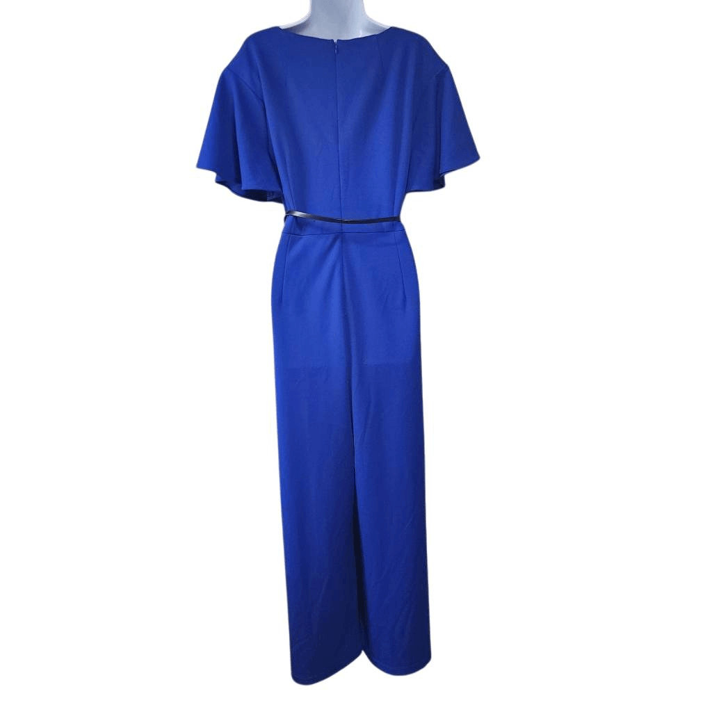 Calvin Klein Women’s Royal Blue Belted Cape Sleeve Jumpsuit Size 14