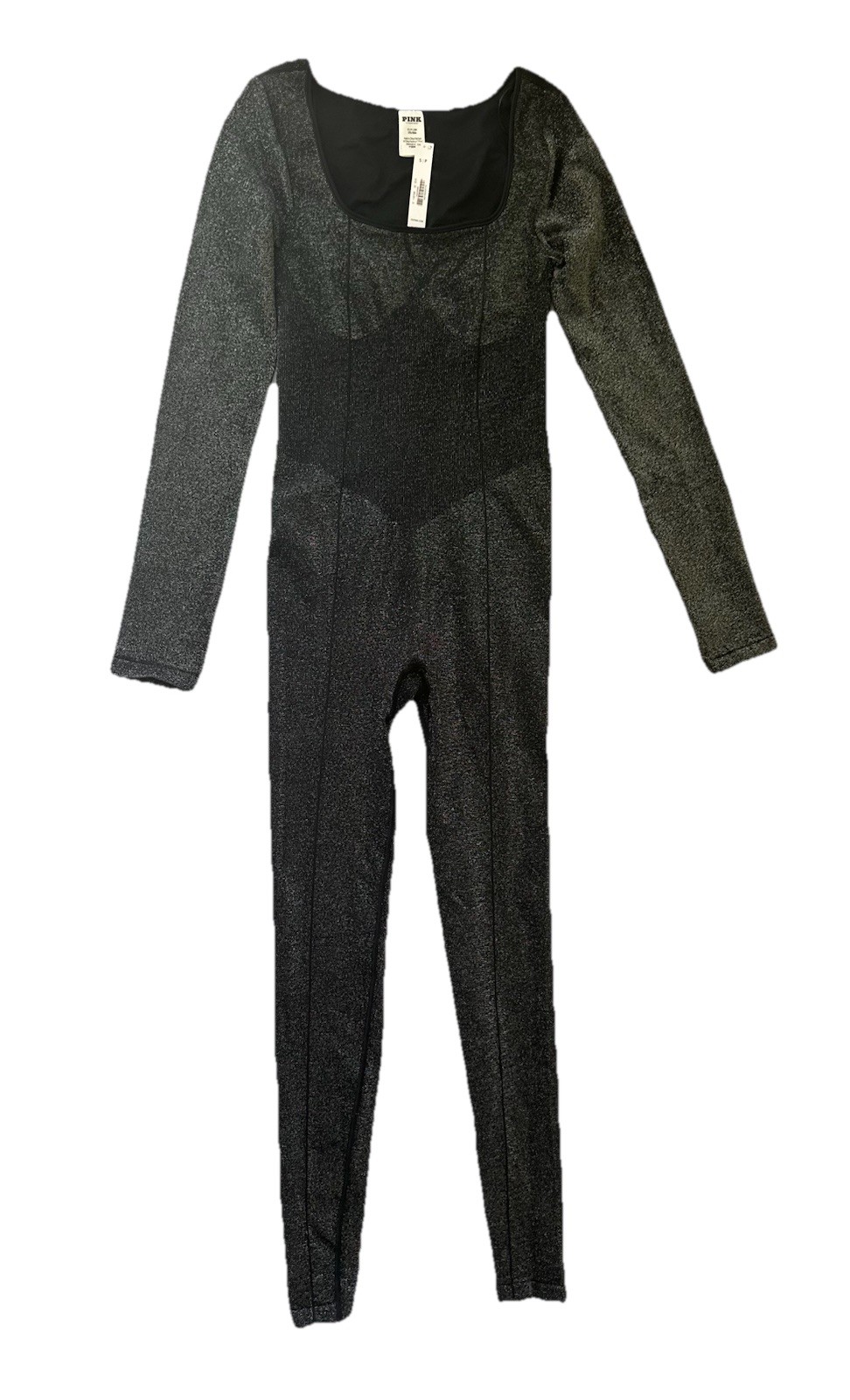 PINK Victoria’s Secret S Seamless Shimmer Long Sleeve Jumpsuit Black Catsuit NWT