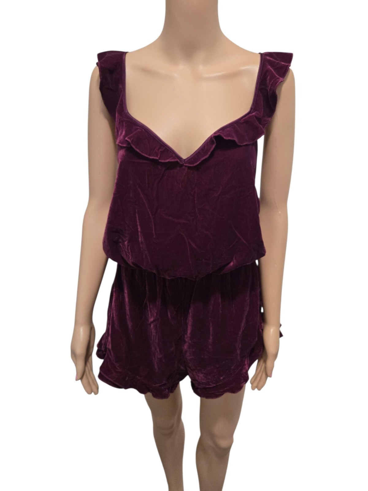 NWT Victoria’s Secret Women’s Medium purple romper ruffled velvet criss cross