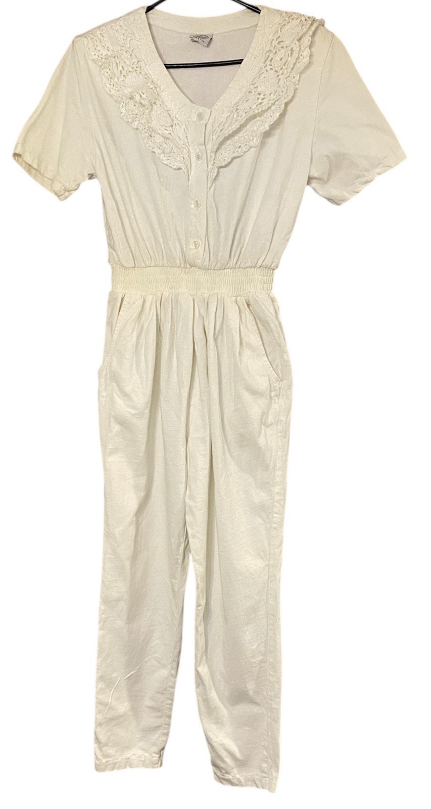 Bridge Sportswear Jumpsuit White Womens Sz Small Pockets Vtg 80s 90s