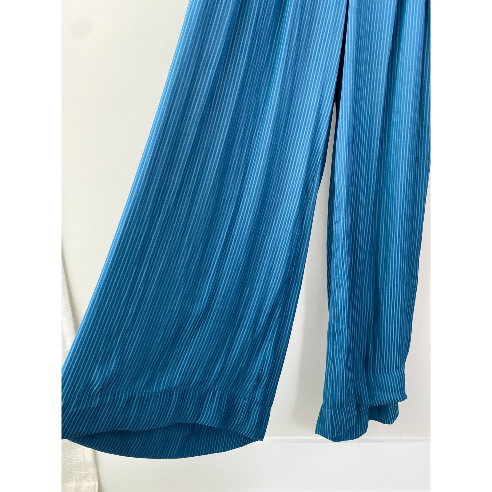 Free People Shasta Jumpsuit S Blue Wide Leg Silky One Piece Stripe Jewel Tone