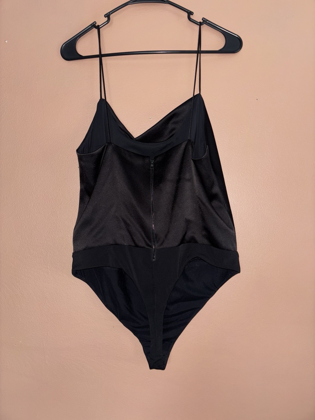 Alice + Olivia Women’s Black Solid Satin Harmon Thong Bodysuit Size Large
