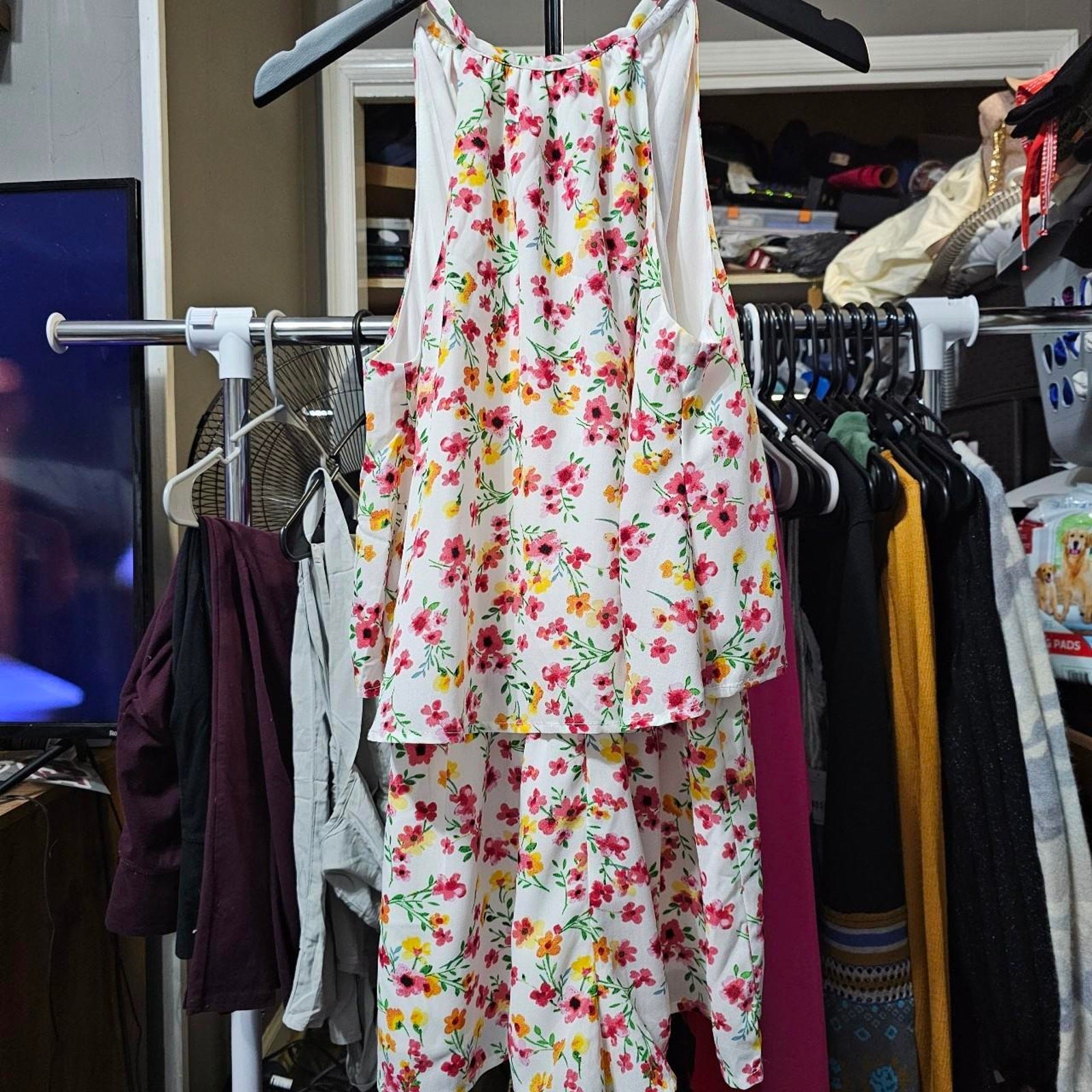 Jack by BB Dakota Floral Romper XS NWT Halter Tie Ruffle Overlay Spring Summer