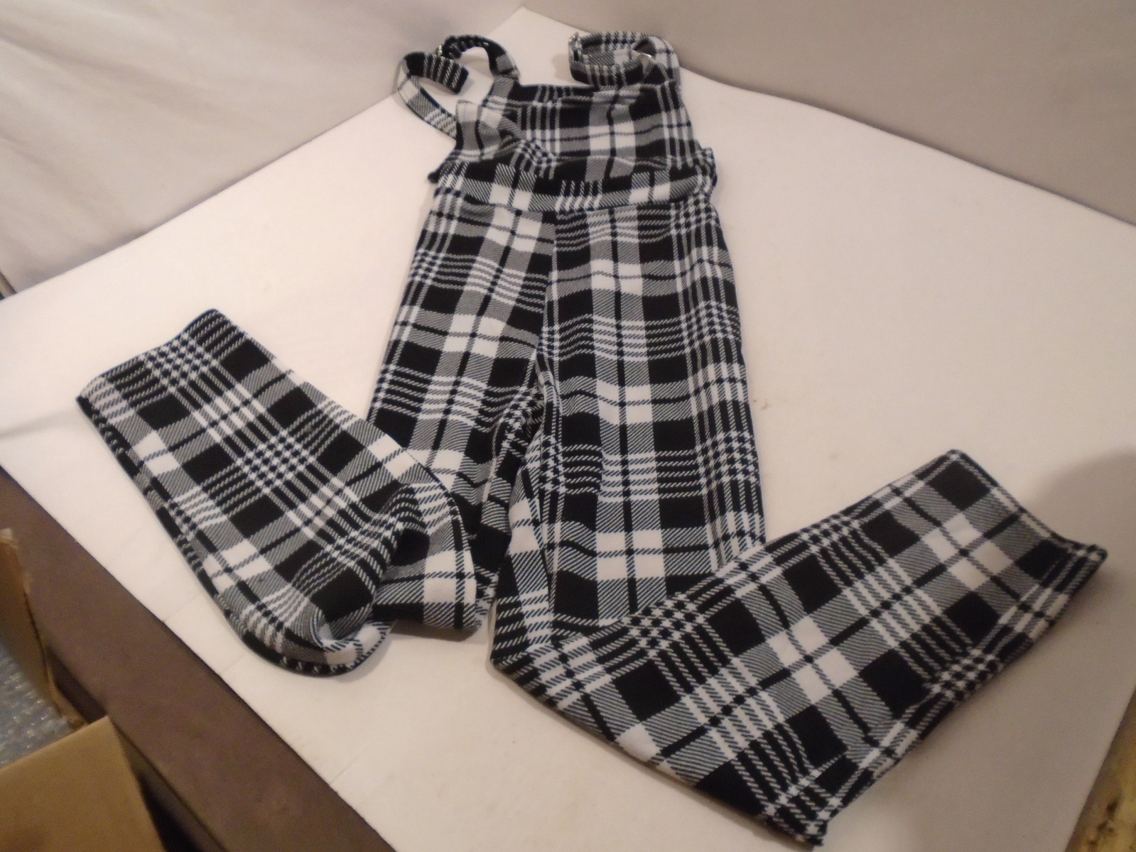 Women’s Plaid Jumpsuit Overalls US Size US 4 Polyester Spandex Black/ wh shein
