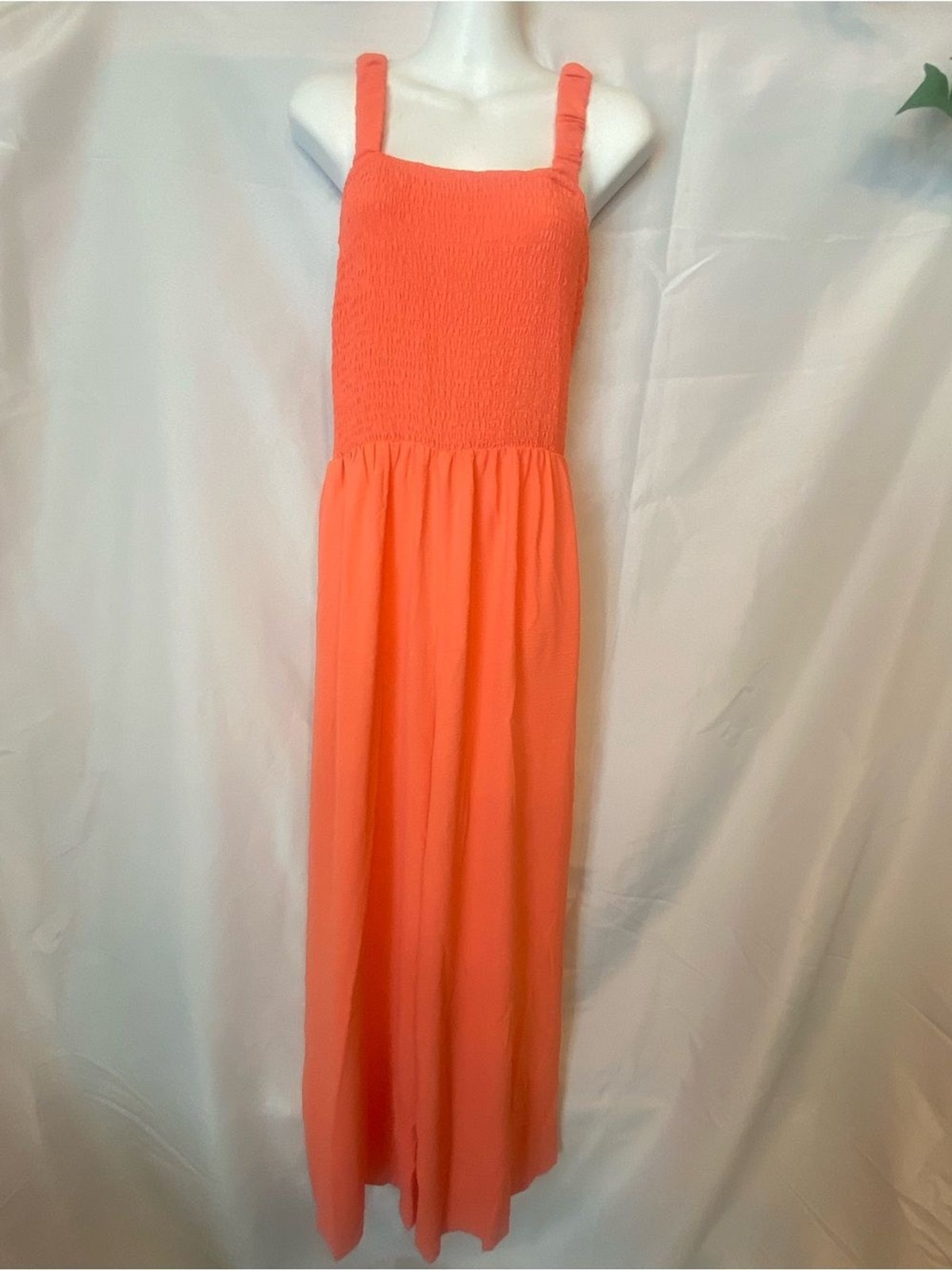 NWOT Amazon Coral Orange Smocked Top Wide Leg Jumpsuit Romper with Side Pockets