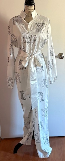 NWT CBR Chic/Boutique/Rose White Script Print Belted Jumpsuit Women’s Size L/XL