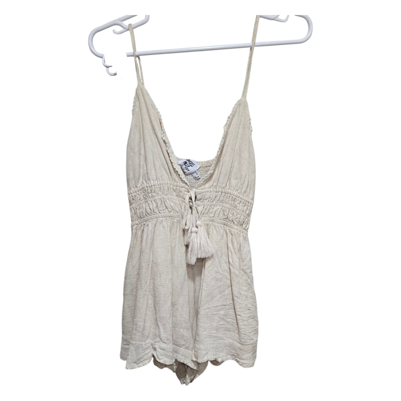 Princess Polly Cream Smocked Tie Front Romper XS US 2 Boho Festival