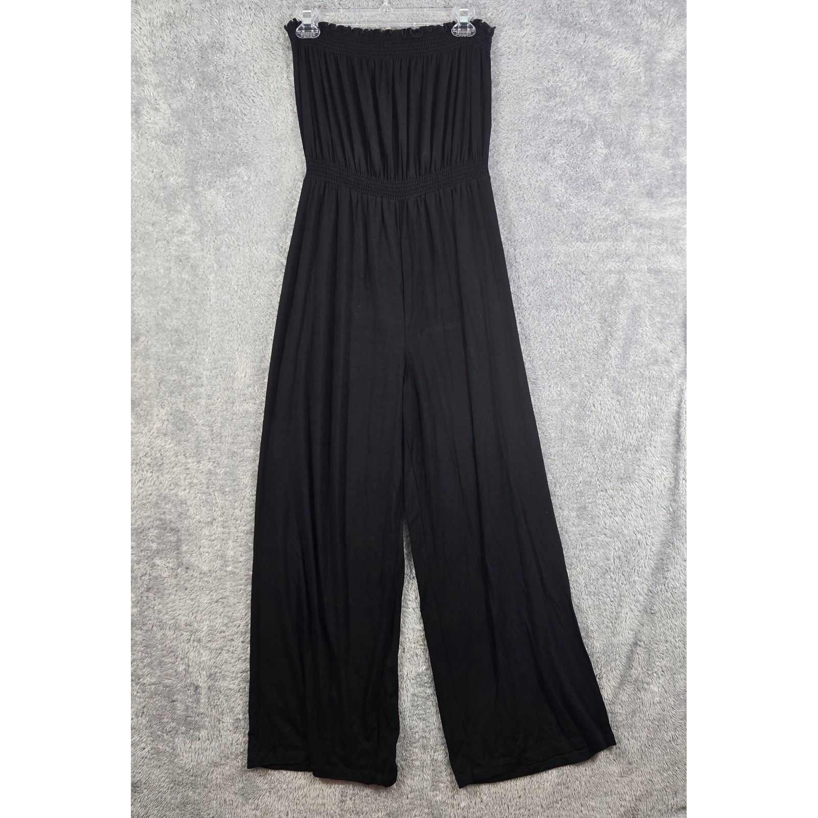 ASOS Womens Black Strapless Bandeau Smocked Wide Leg Jumpsuit US 6 F100196