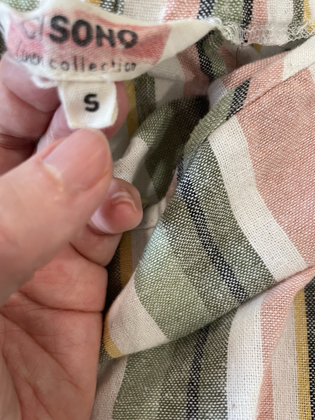 Striped Tie Front Romper Elastic waist Pink & Green Linen Spaghetti Strap Small