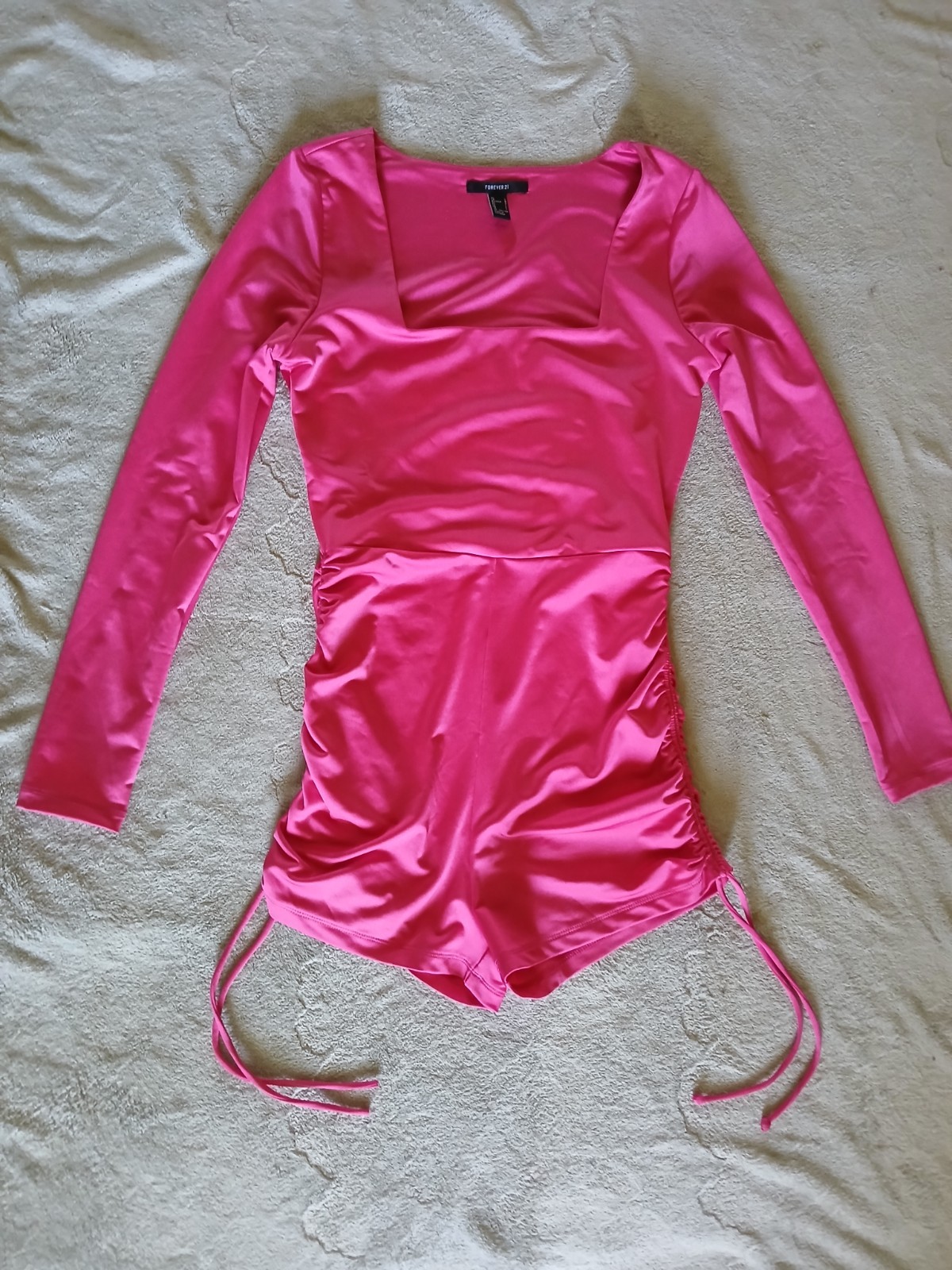 Forever 21 ladies one pc romper size L ruched shorts hot pink RN#94981