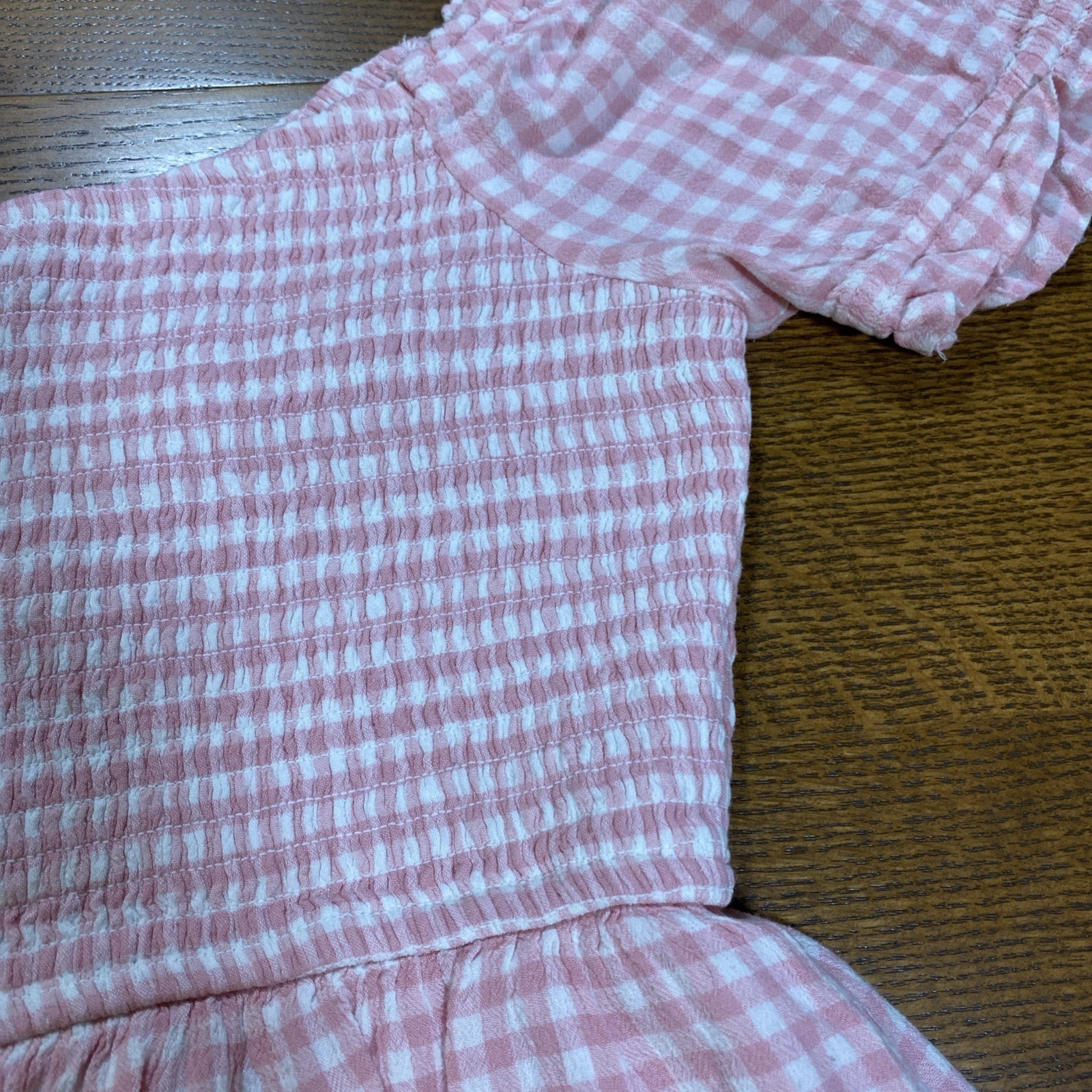 HOLLISTER Pink White Gingham Romper Puff Sleeve Picnic Coquette Cottage Farm L