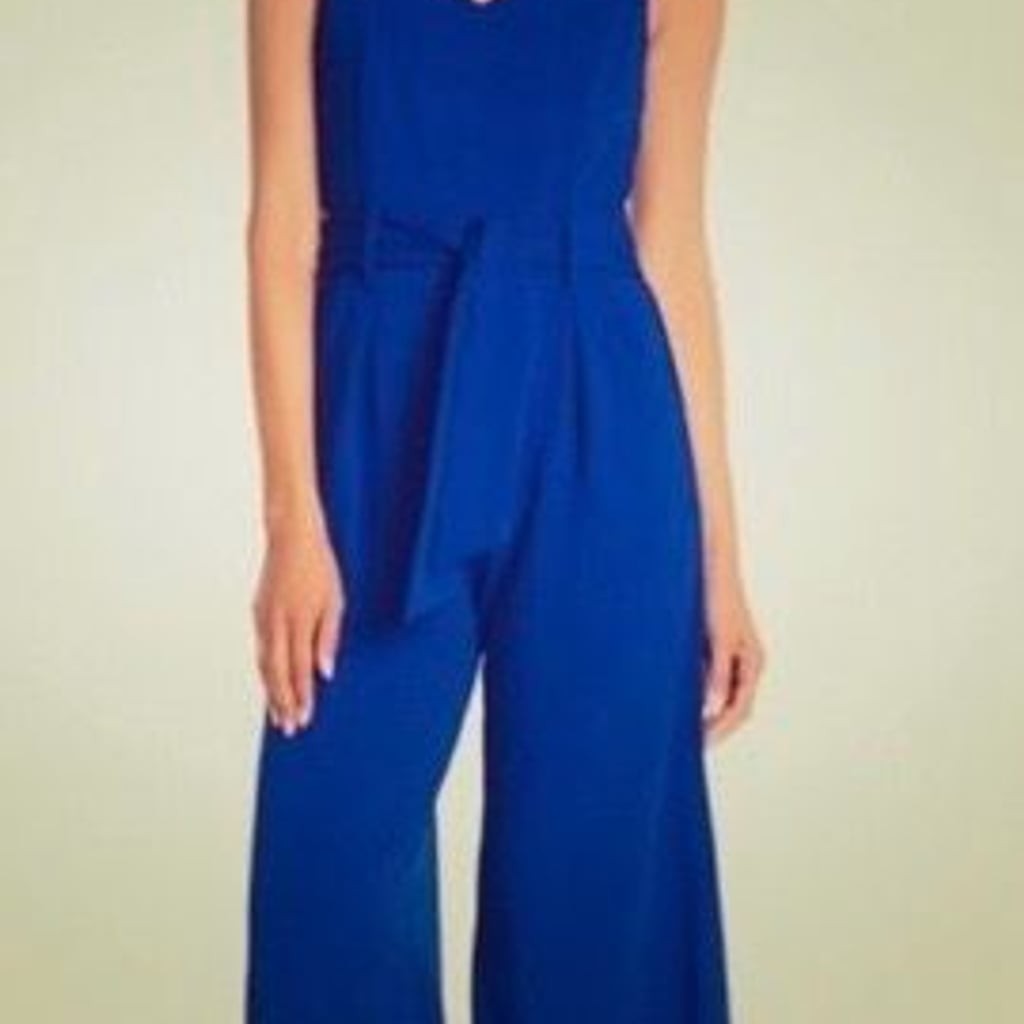 Calvin Klein Sleeveless V-Neck Belted Wide-Leg Jumpsuit in Royal Blue