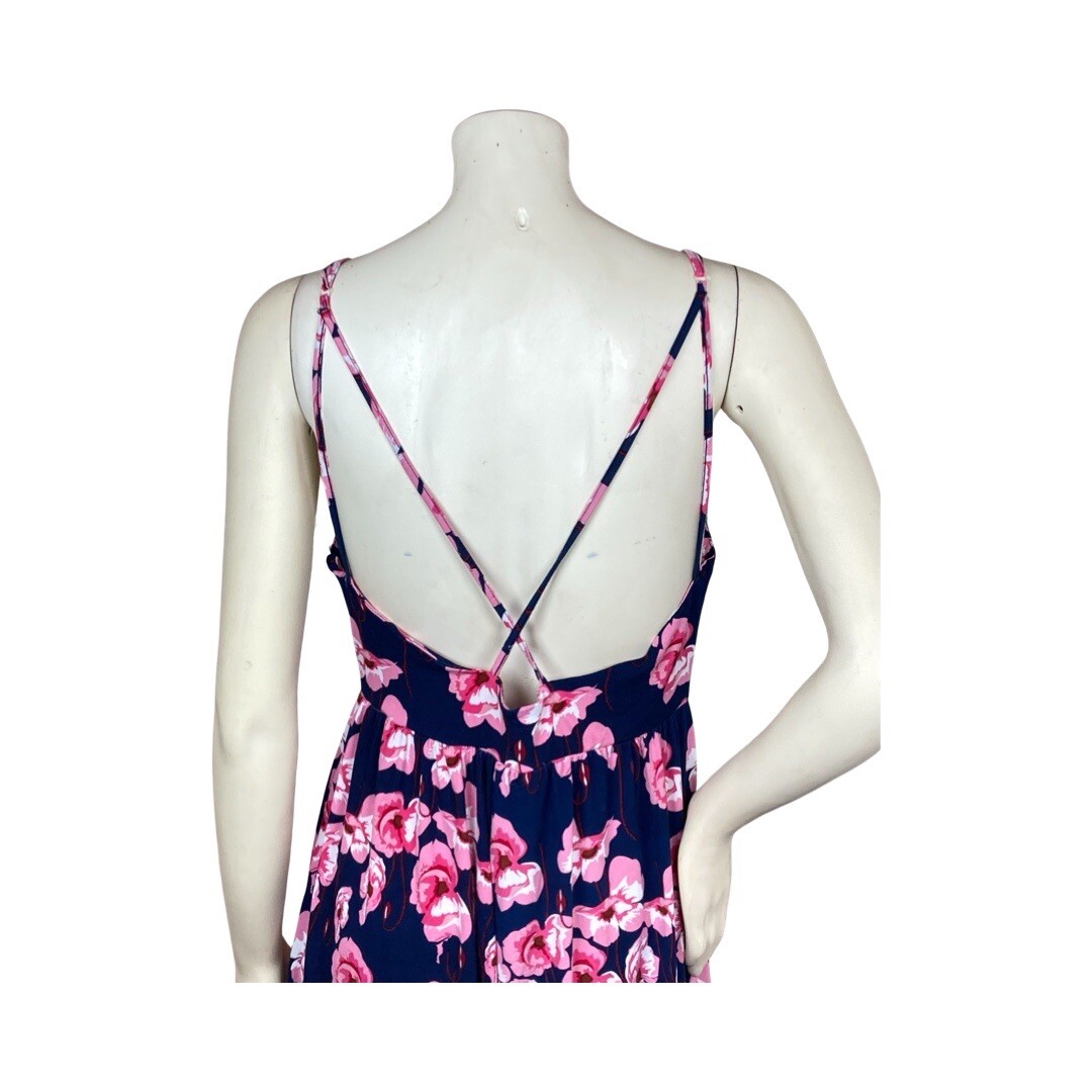 Poof New York Womens Floral Jumpsuit Blue With Pink Flowers Size L Style #223756