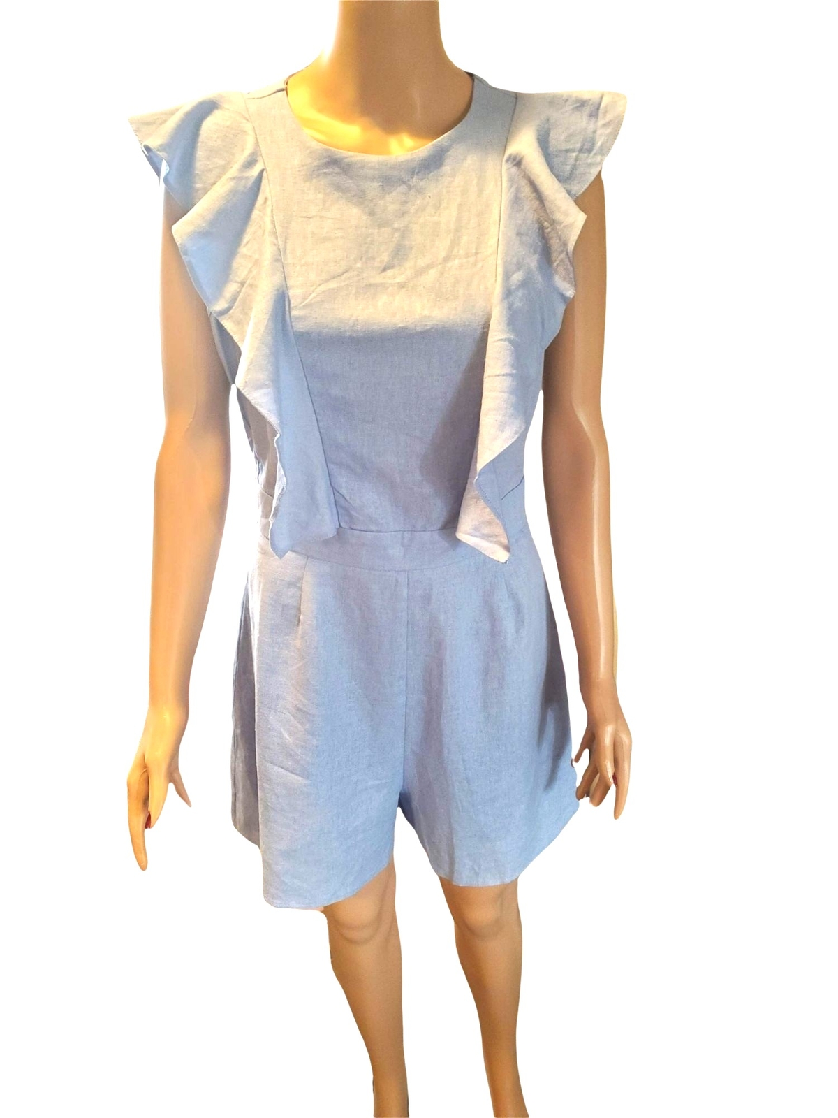 NWT ASOS linen Occasion Ruffle Detail Romper Sz 6 in Blue