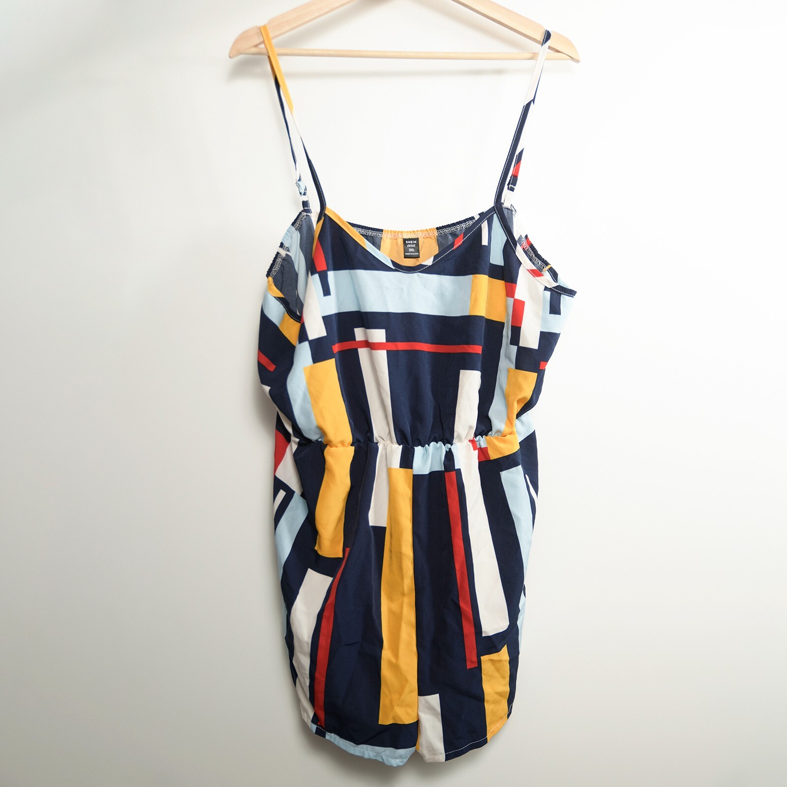 Shein Curve 2XL Yellow/Blue/Red Color Block Spaghetti Strap Chiffon Short Romper