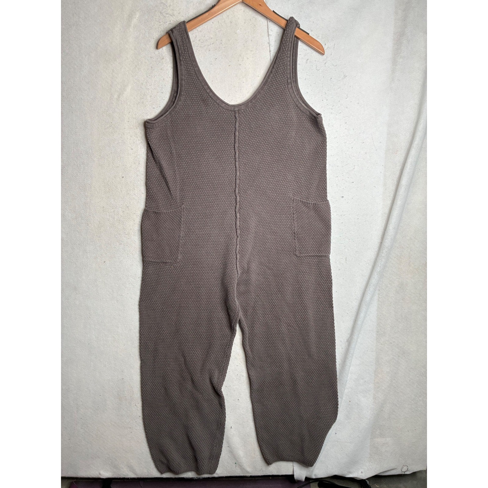 By Together Knit Jumper Jumpsuit Taupe Brown Waffle Texture Pockets WT3234 Large