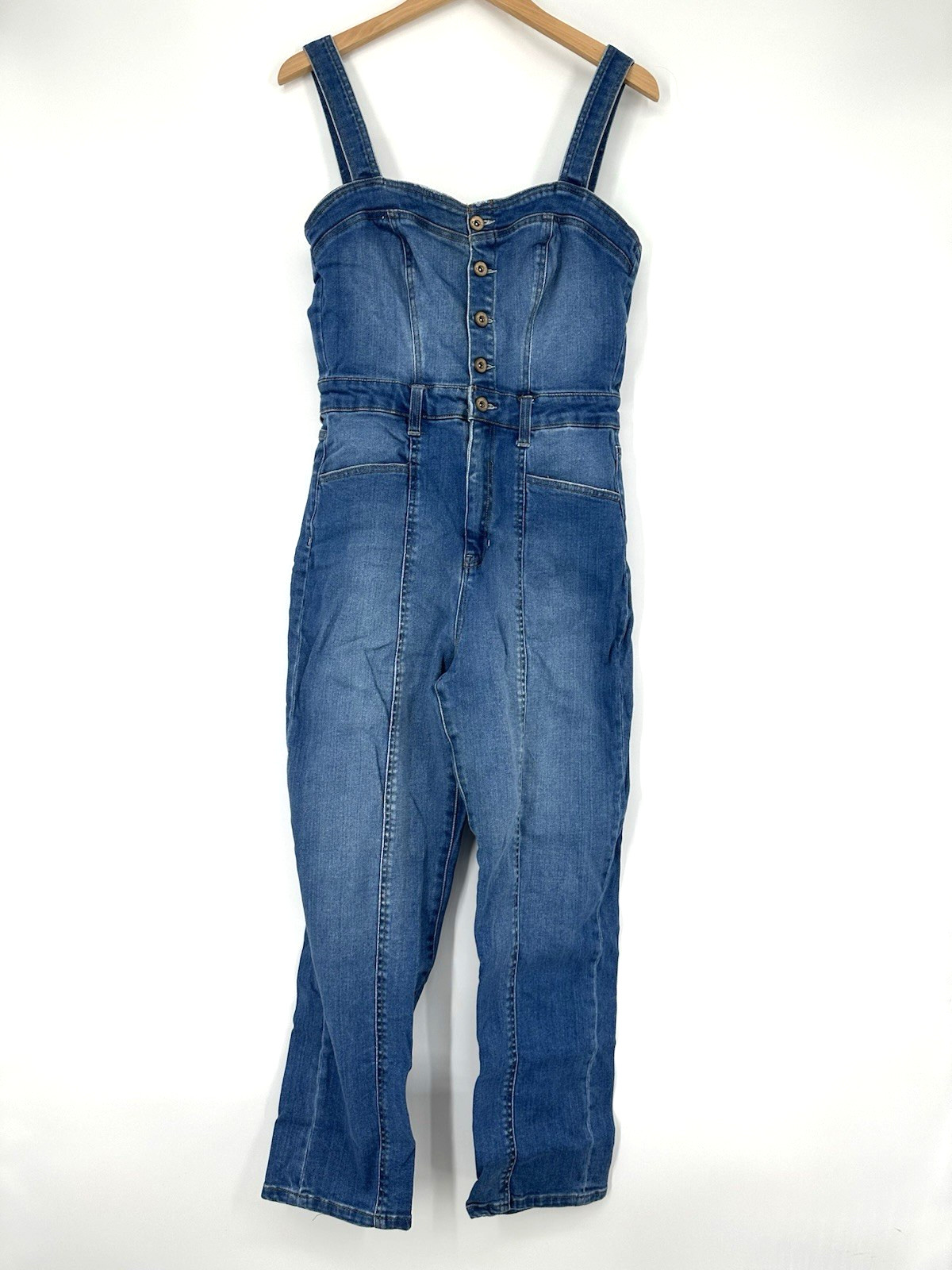 Kendall + Kylie Bralette Jumpsuit Size Medium Gravity Blue Sleeveless Soft Denim