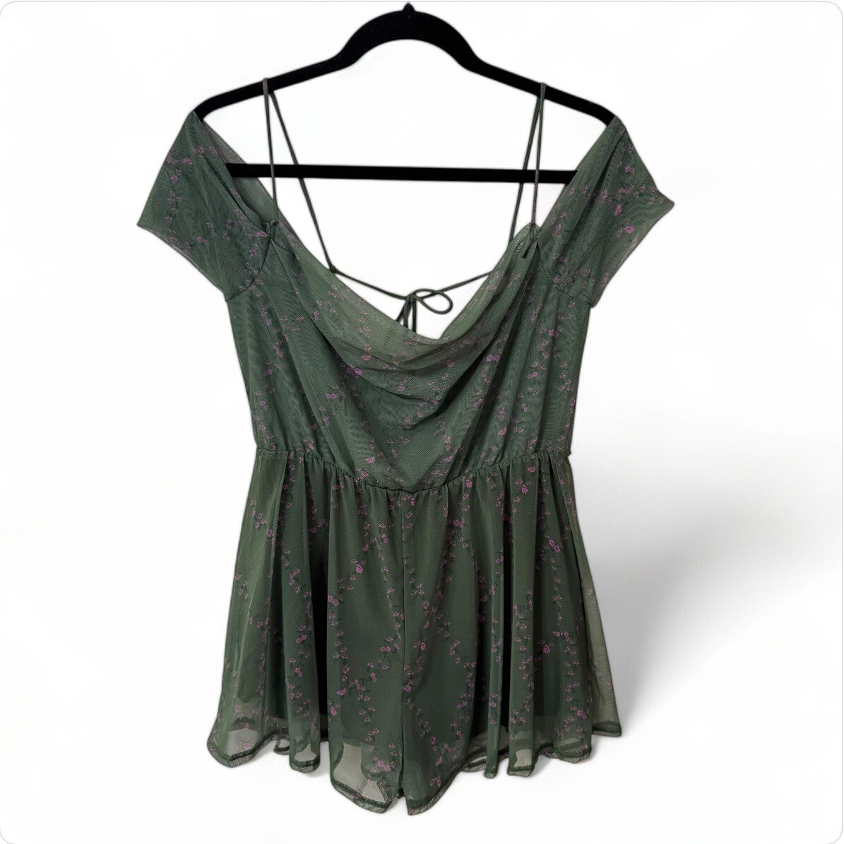 Urban Outfitters UO S Elle Cowl Cold Shoulder Playsuit Romper Green Boho Fairy