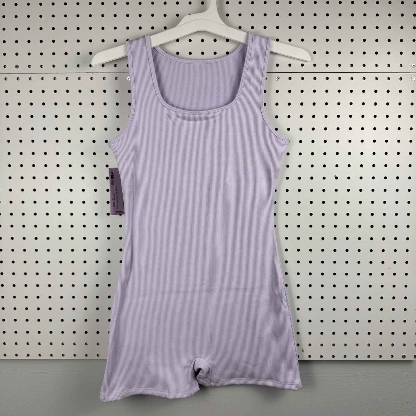Y2K Ribbed Romper Bodysuit Light Violet Sleeveless One Piece XL