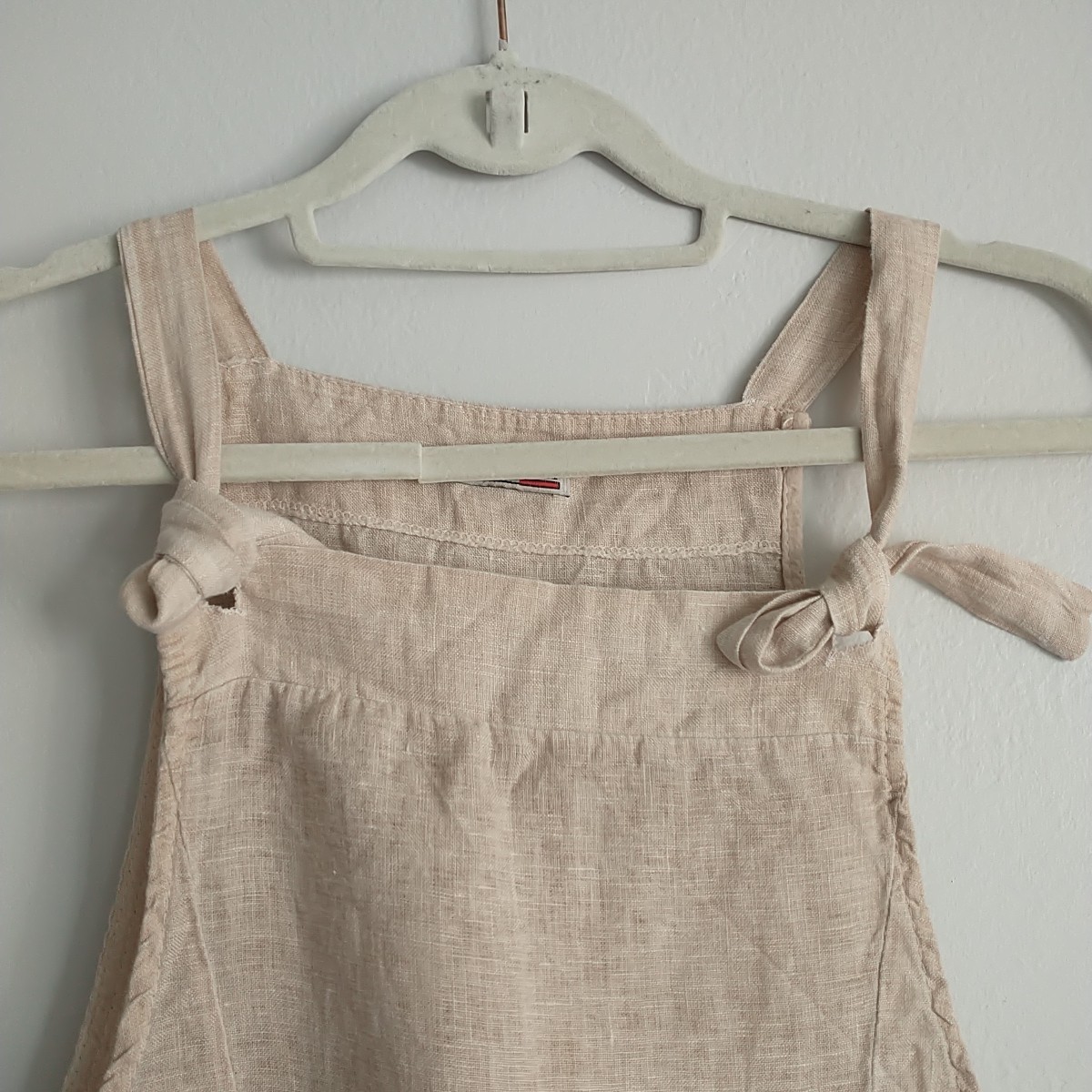 Made InItaly Jumpsuit Bib Overall Womens S/M*Beige 100%Linen Lagenlook Minimalis