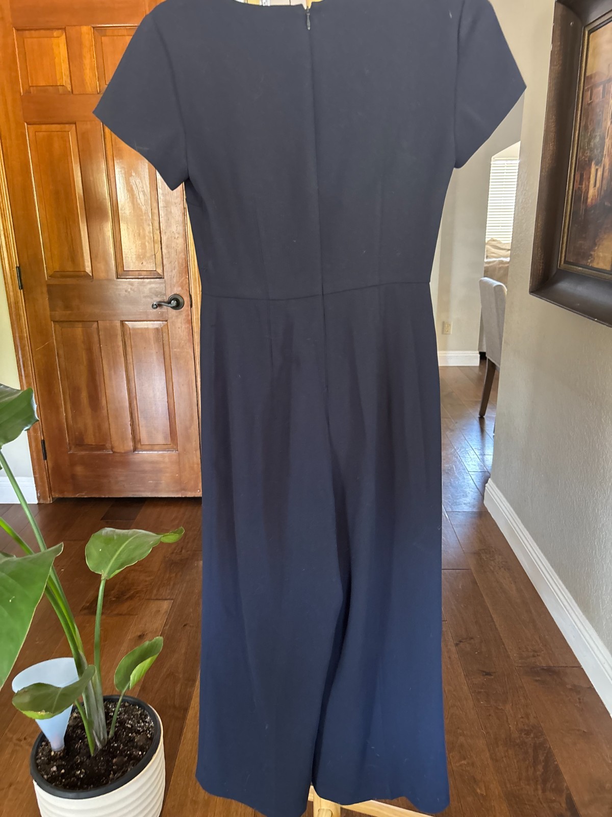 Club Monaco Jumpsuit Size 00 Navy V-Neck Cap Sleeve Wide Leg 100% Polyester