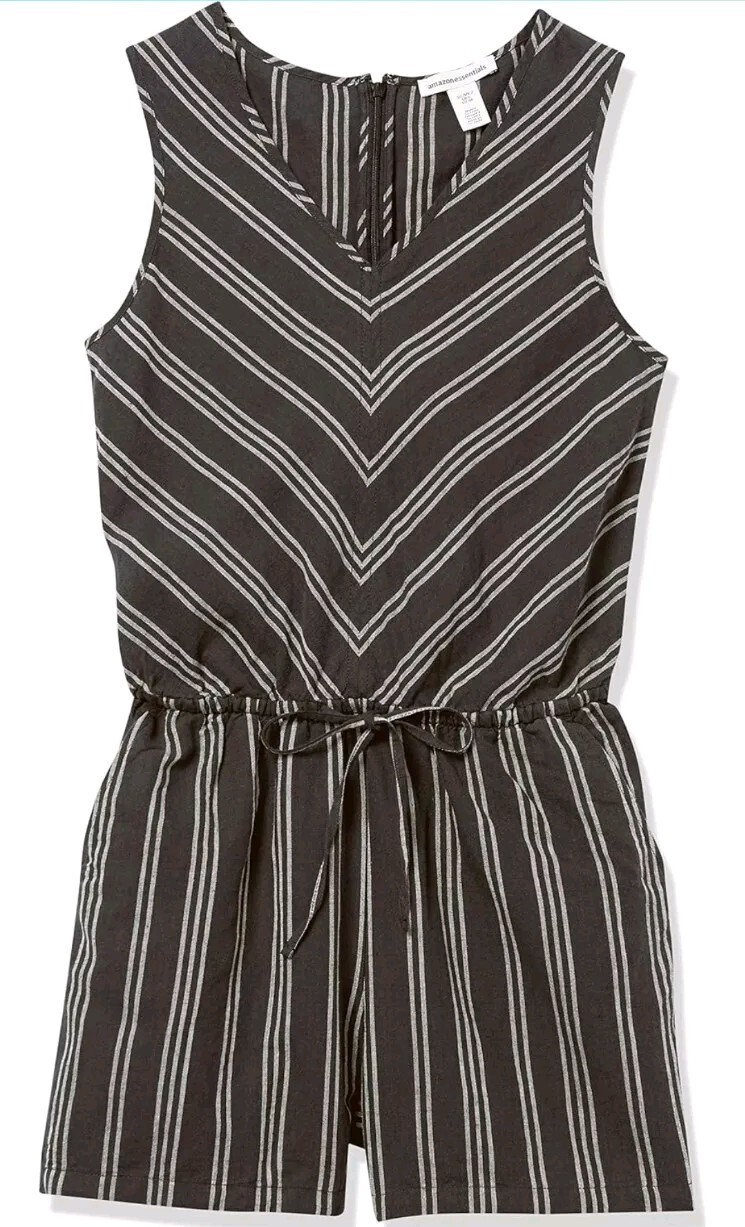 Amazon Essentials Women’s Linen Cotton Blend Romper Shortalls Stretch Size 12