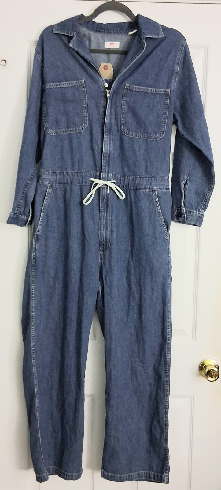 Levi’s Luella Jumpsuit Women’s Size M Blue Long Sleeve Pockets Drawstring Zip