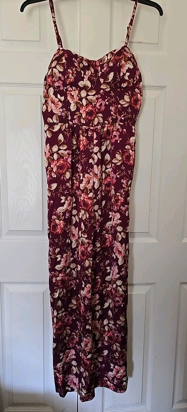 AUW Women’s Size Large Jumpsuit Floral Sleeveless Wide Leg