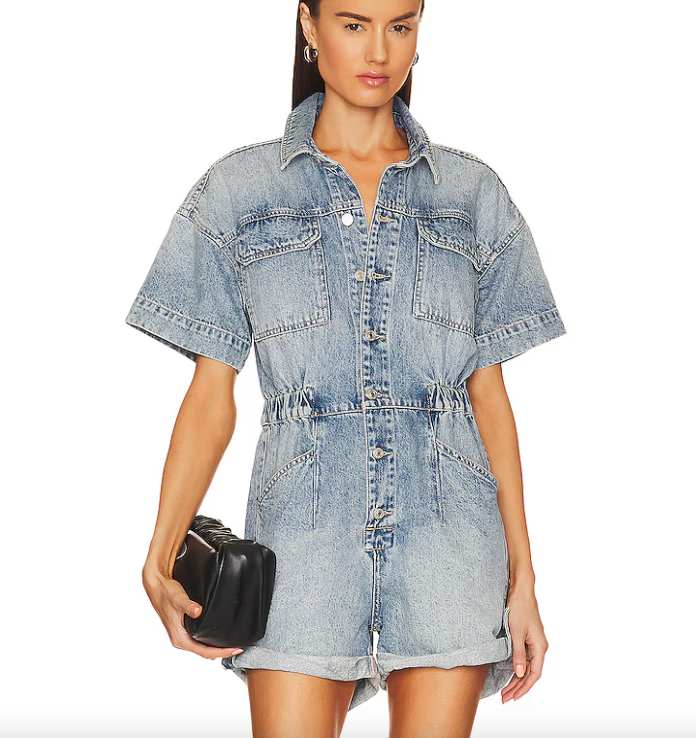 Free People NWT We The Free Marci Cuffed Shortall Medium Wash Size Large